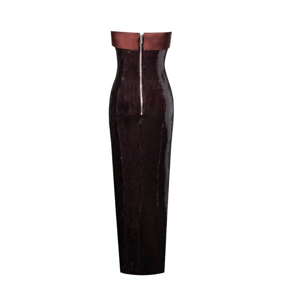 Ira Burgundy Brown Sequin Maxi Pencil Dress - Picture 12 of 14